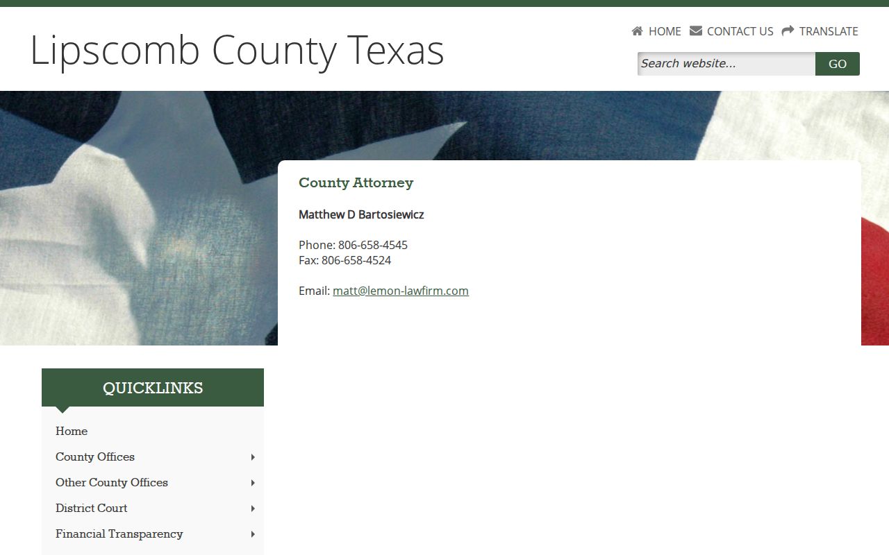 Lipscomb County Attorney information for Higgins criminal court records