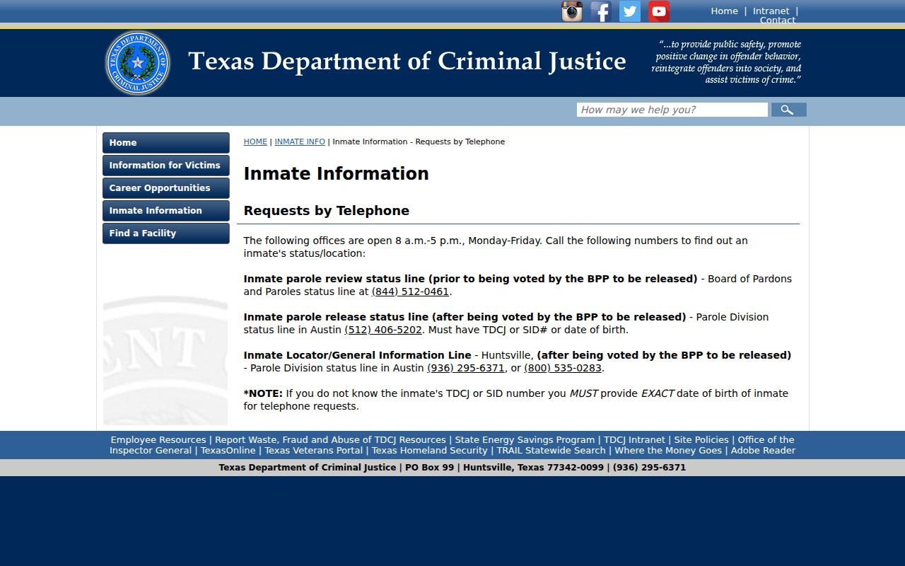 TDCJ status lines after a Lipscomb County arrest and sentence
