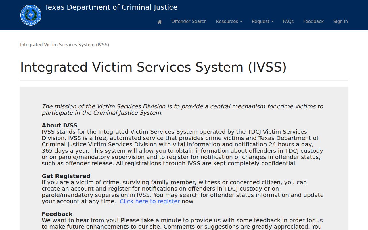 Texas victim status notifications linked to Lipscomb County custody records
