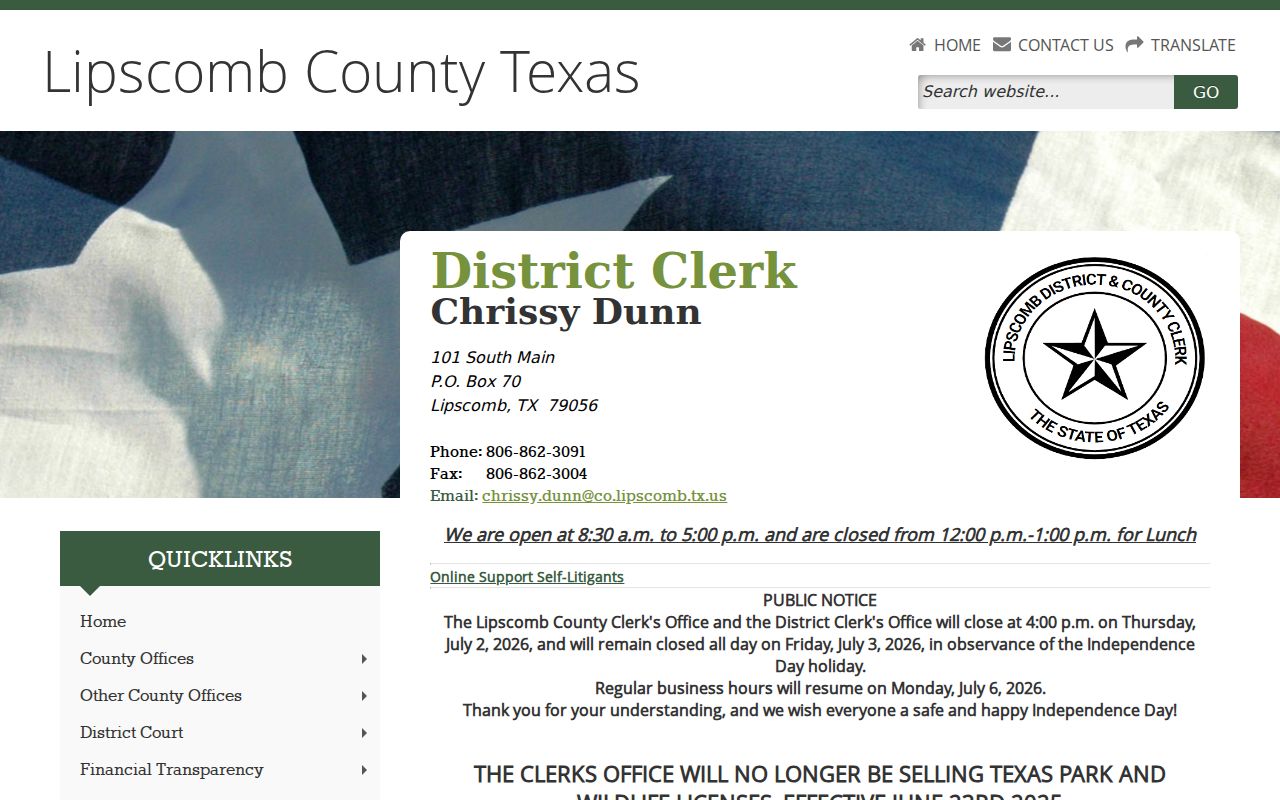 Lipscomb County District Clerk resources for criminal court cases