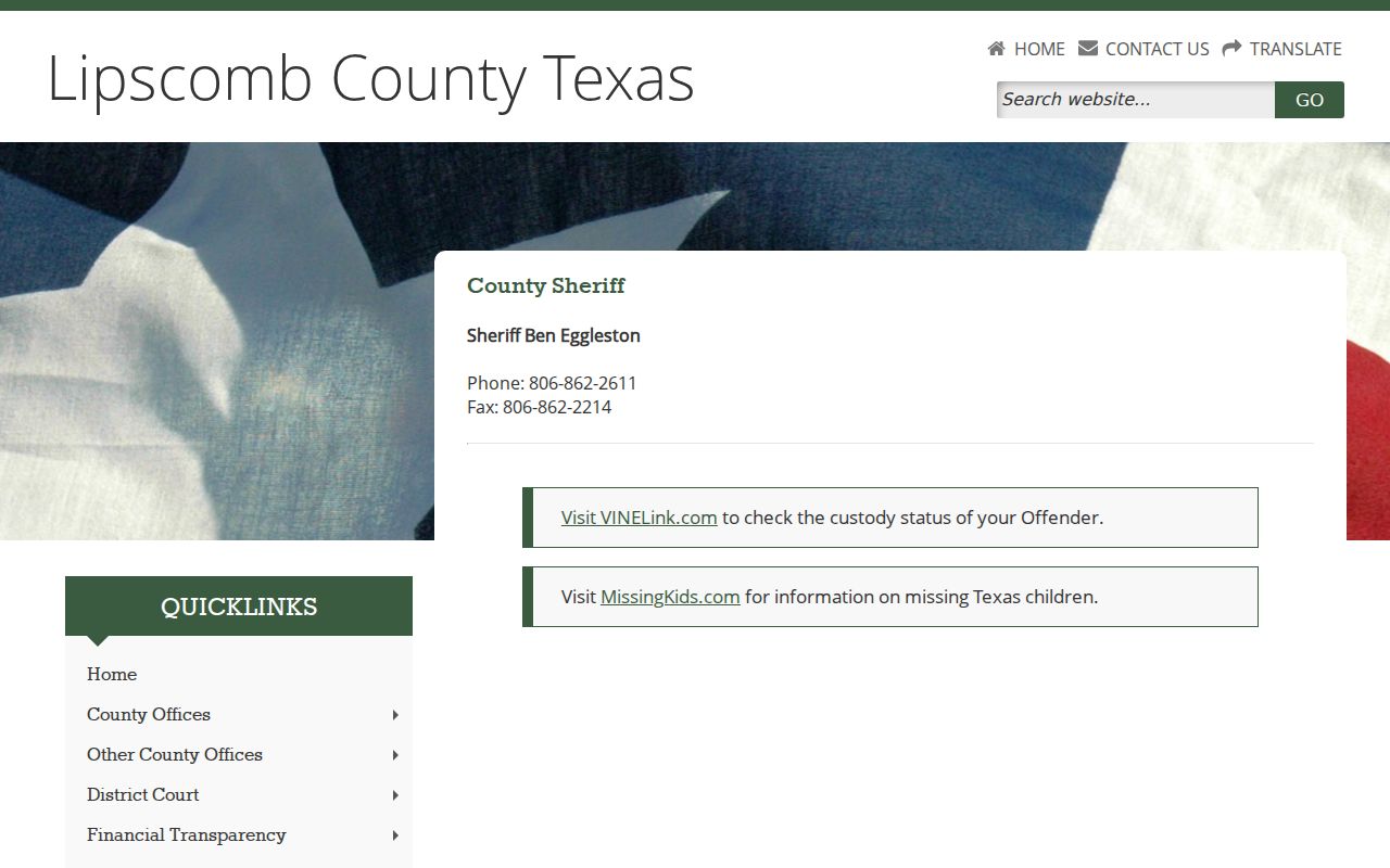 Lipscomb County criminal history sheriff and jail contact